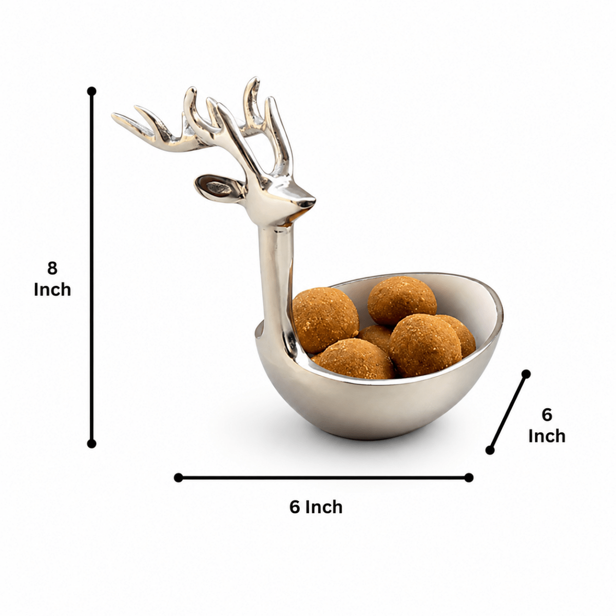ROYALSTUFFS Multipurpose Golden Metallic Holiday Decorative Deer Bowl 8 inch Tall (Silver) - Royalstuffs.com