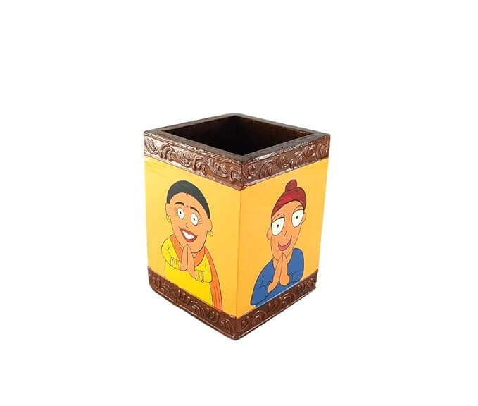 ROYALSTUFFS Namaste Design Wooden Pen Stand/Multipurpose Stand/Spoon Holder/Kitchen Utility with Artistic Painting on it, 4.1 Inch - Royalstuffs.com