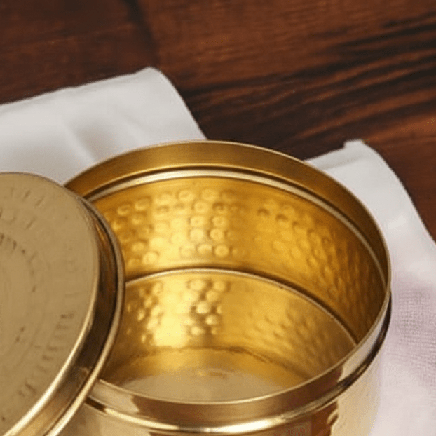 ROYALSTUFFS Pure Brass Gold Hammered Laddu Box,Lunch Box,Storage Box Set Of - 4 - Royalstuffs.com