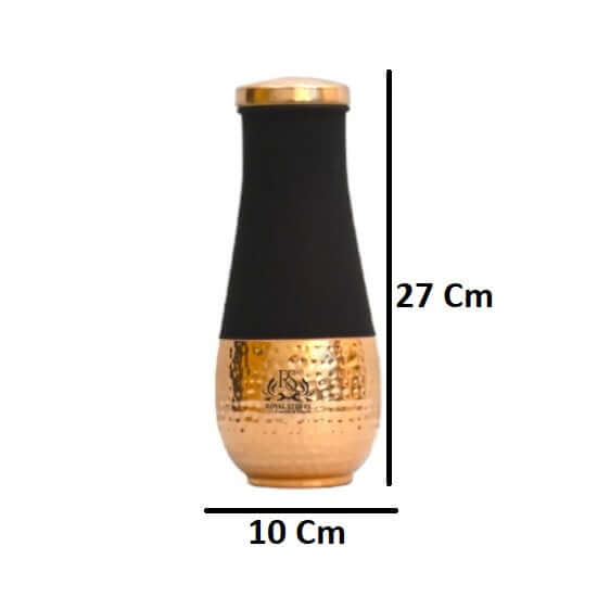 1600 ml Pure Copper Surahi Bedside Carafe with Inbuilt Glass Showing Product Dimensions