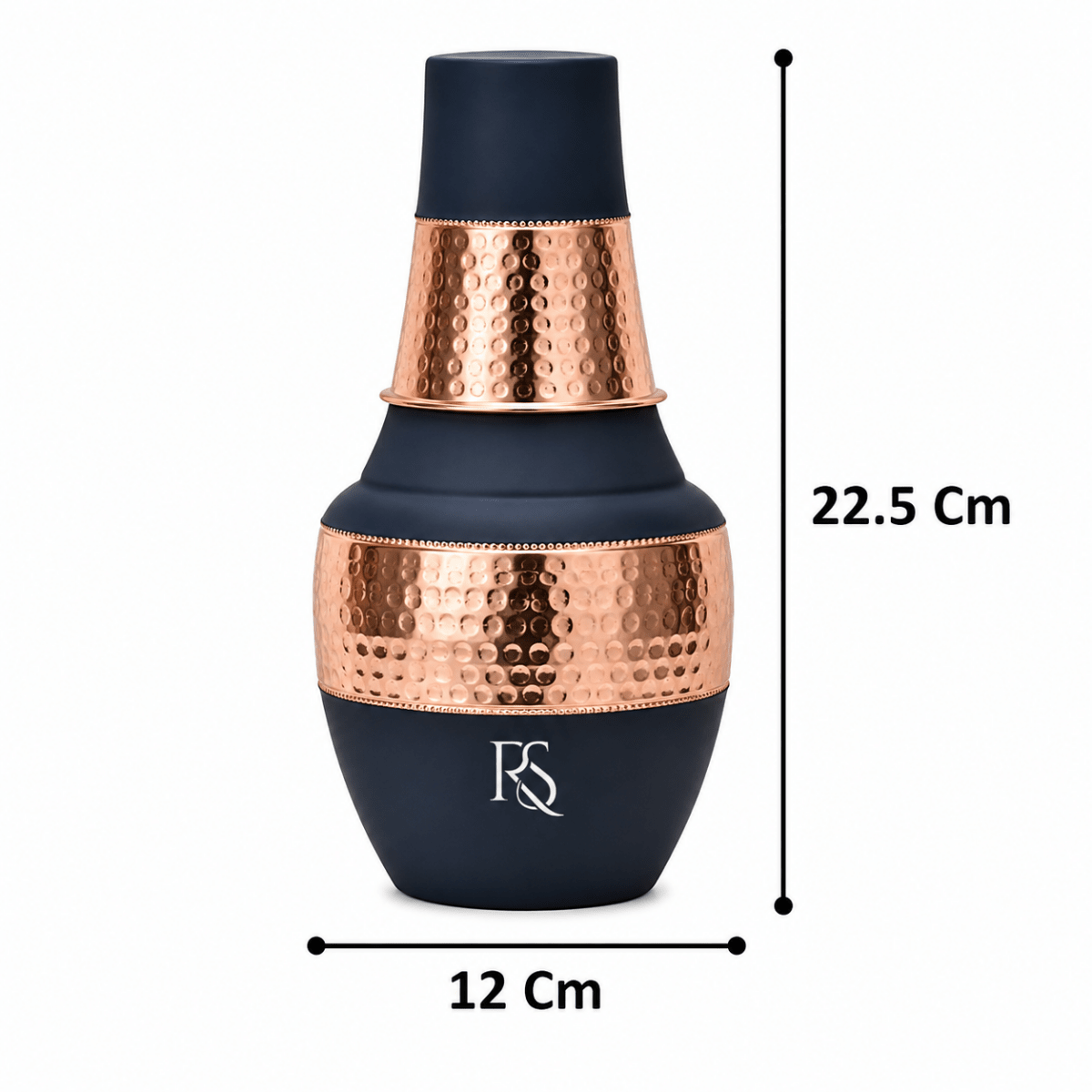 ROYALSTUFFS Pure Copper Drinking Water Bottle Container with 4 Glass| Copper Bedroom Water Carafe- 1250 ml (Pack of 5) - Royalstuffs.com