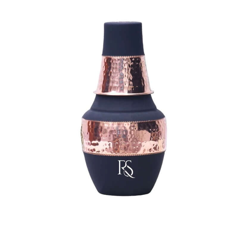 Premium Pure Copper Water Bottle with Tumbler 1250 ml Hammered Design for Drinking Water Storage