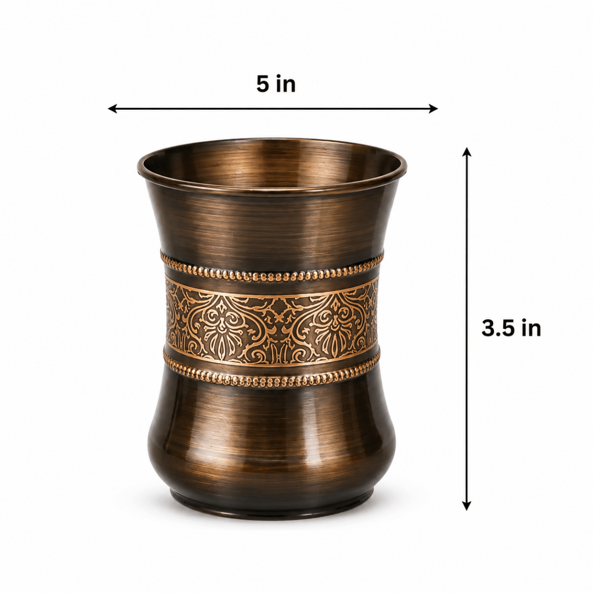 ROYALSTUFFS Pure Copper Water Glass Set of 2 Brown Antique Engraved Tumbler Capacity 300ML With Box - Royalstuffs.com