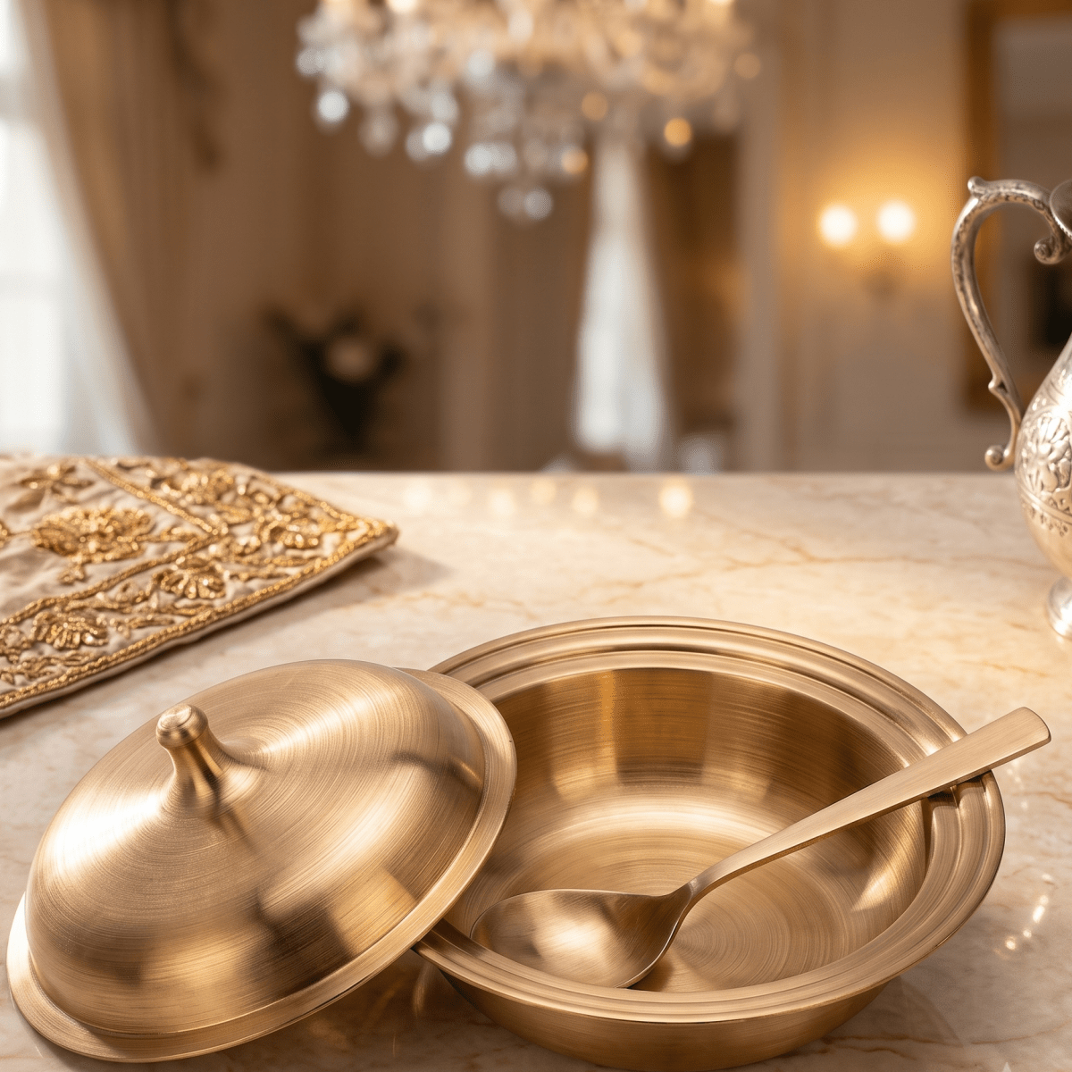 ROYALSTUFFS Pure Kansa Bronze Casserole Donga with Lid | Handmade Traditional Serving Bowl for Dining & Ayurveda Benefits - Royalstuffs.com