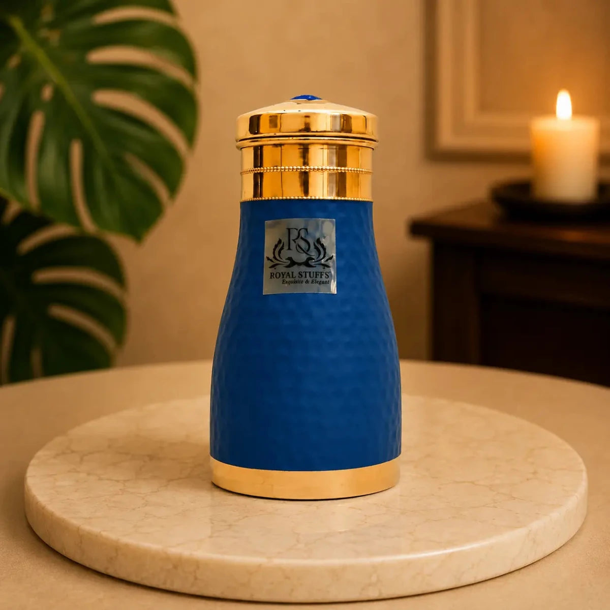 ROYALSTUFFS Water Bottle | Carafe Bottle in Hammered Blue Color 1000 ml Bottle - Royalstuffs.com