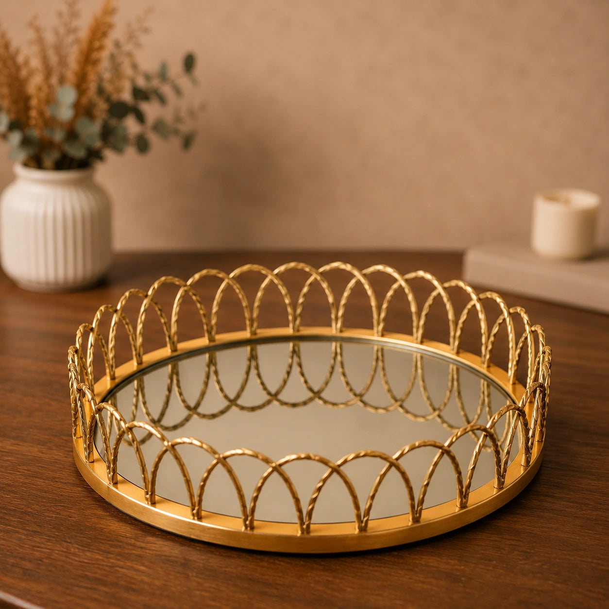 ROYALSTUFFS Maharaja Gold Mirror Tray (12 x3 Inch)