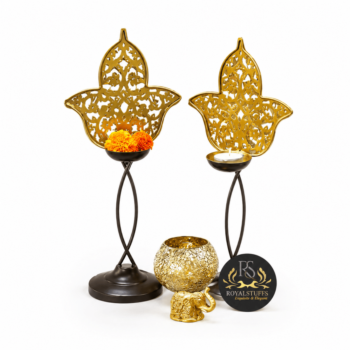 Set of 2 Candle holder 13×6 inch – Black Gold - Royalstuffs.com