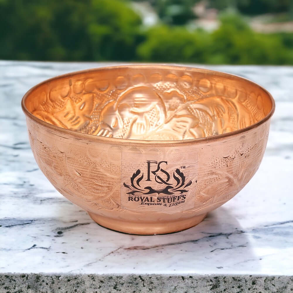 Set of 2 Embossed Leaf Design Copper Bowl (440 ml) - Royalstuffs.com