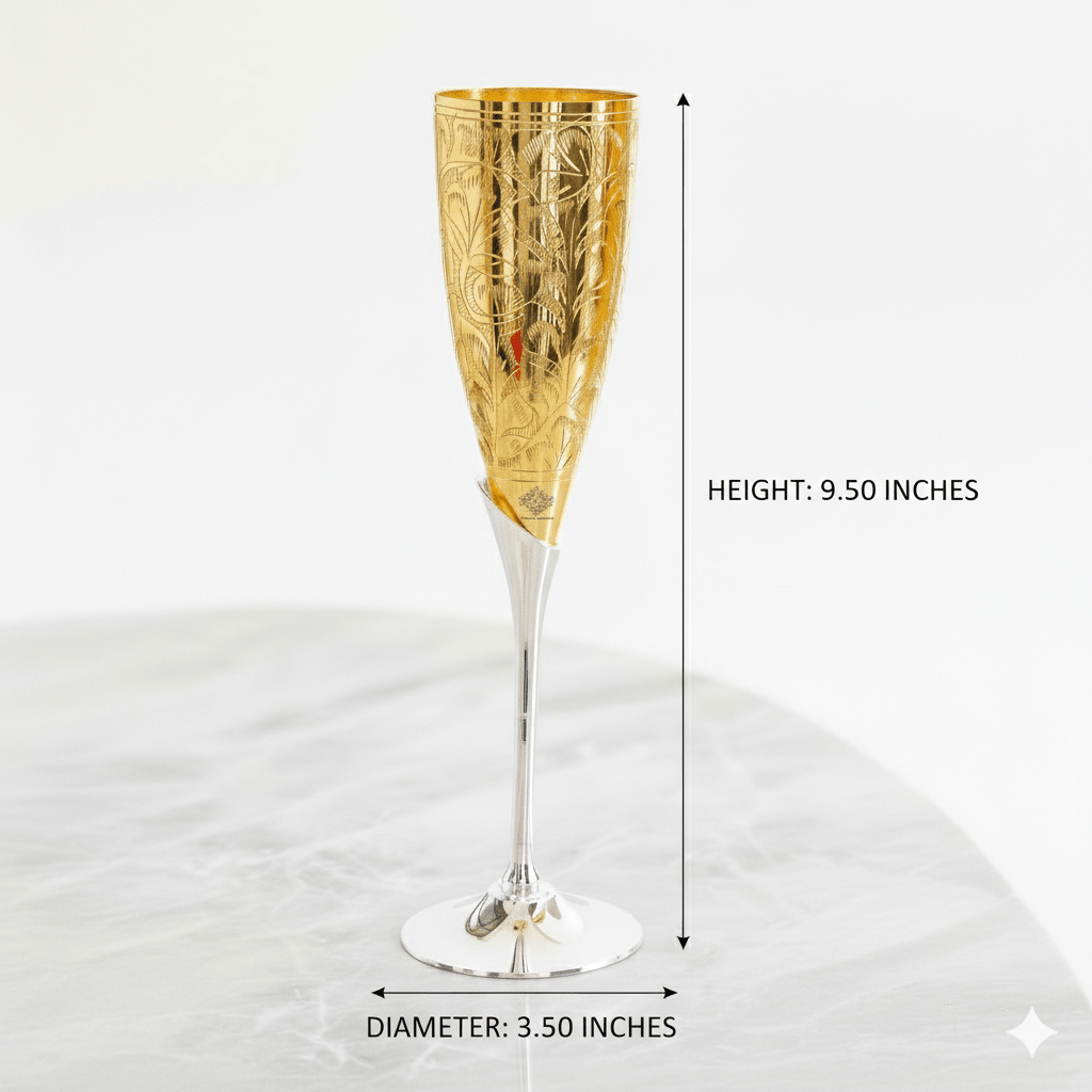 Set of 2 Golden Plated Brass Wine Glass, Metal Goblet, Champagne Flute - Royalstuffs.com
