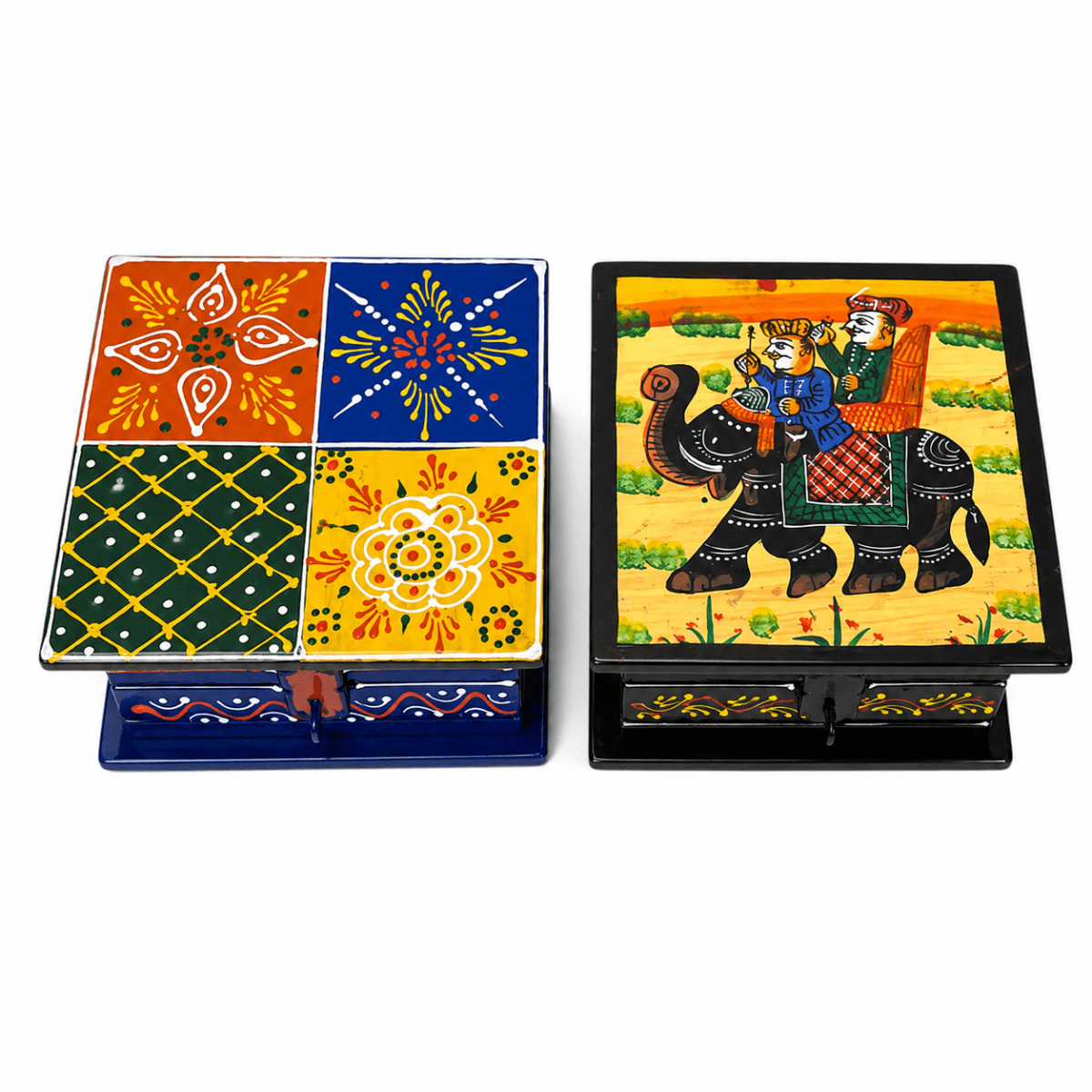 Set Of 2 Multicolor Teak Wood Handcrafted Wooden Box Set, For Home( Weight : 330 Gram) - Royalstuffs.com
