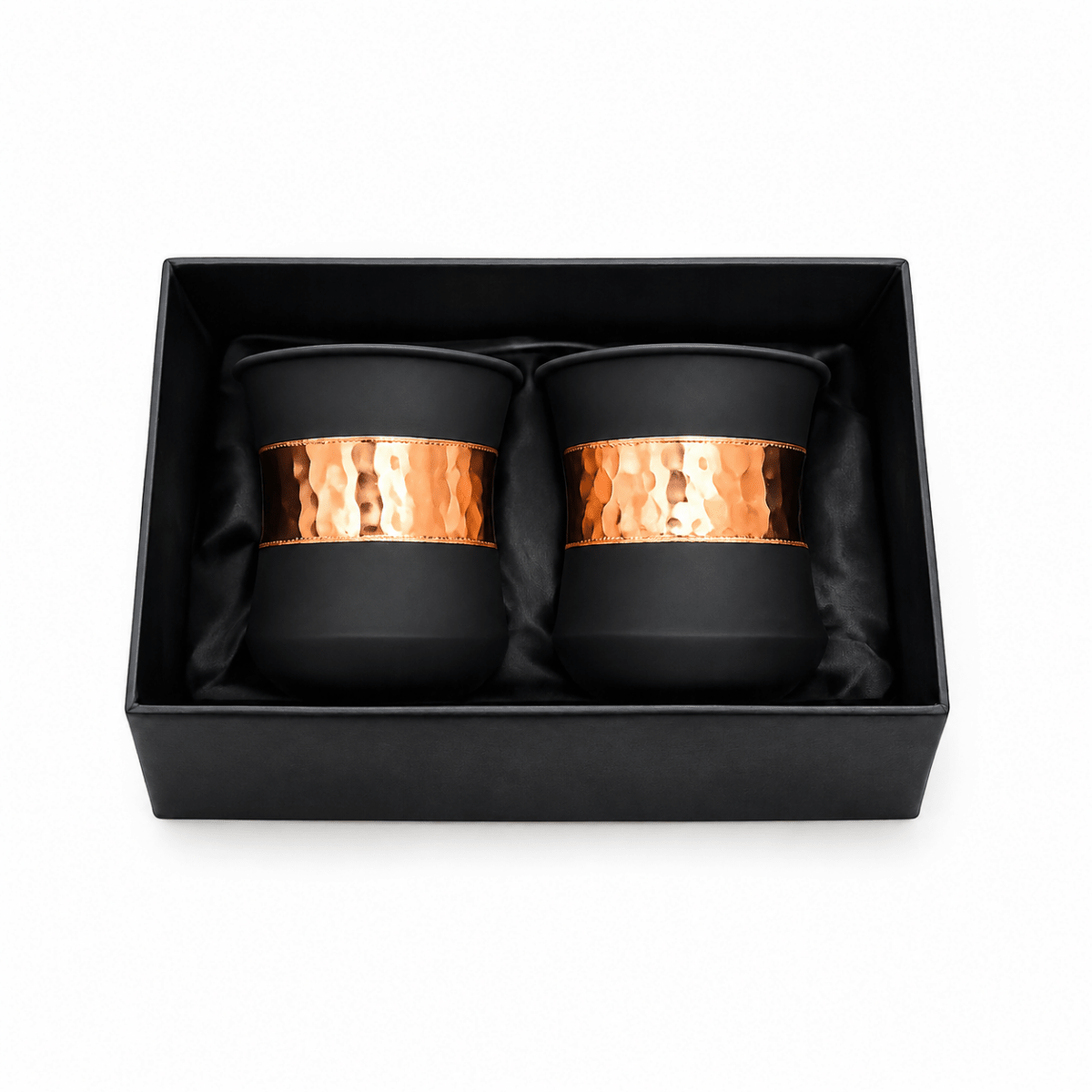 Set of 2 Silk Black Half Hammered Tumbler Pure Copper Water Glass Capacity 250ML - Royalstuffs.com