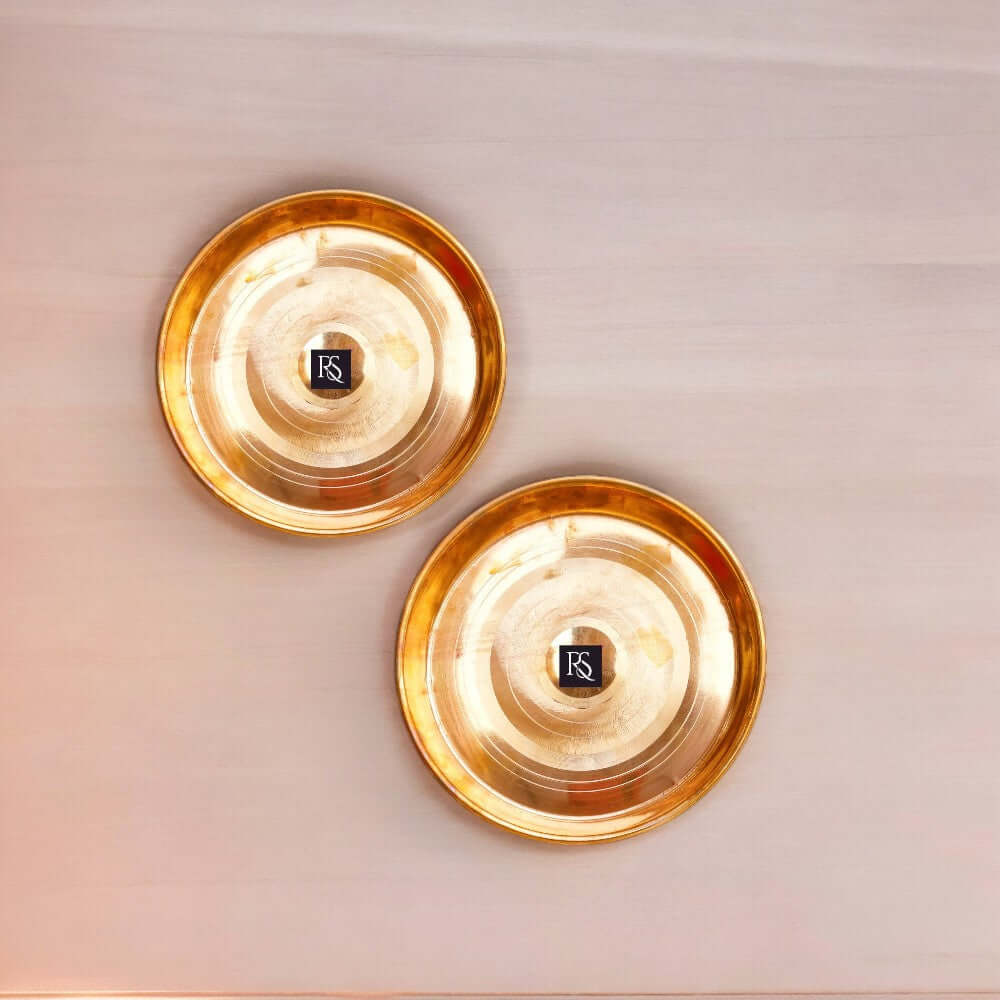 SET OF 2 Traditional Design Pure Copper Plates with Circular Ring Design - 11 Inch Diameter - Royalstuffs.com