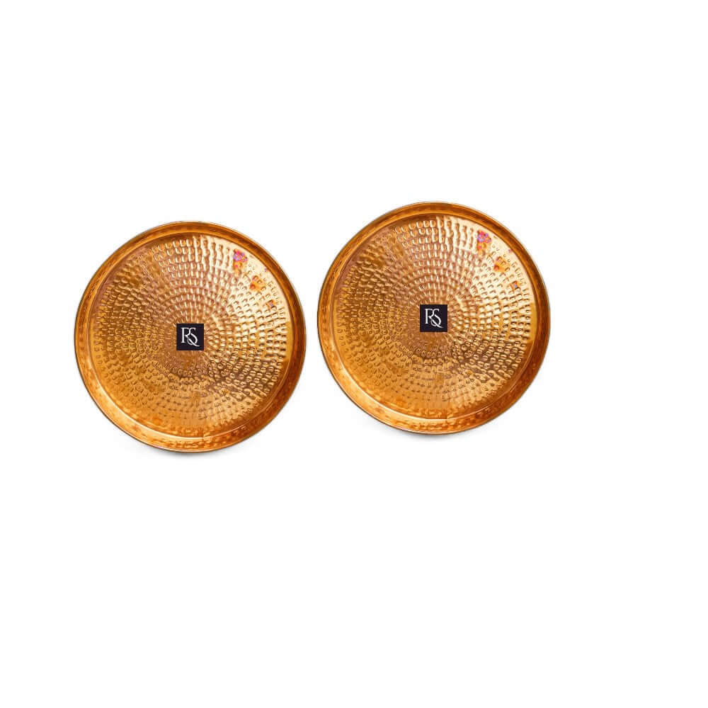 Set of 2 Traditional Design Pure Copper Plates with Hammered Design -12-inch Diameter - Royalstuffs.com