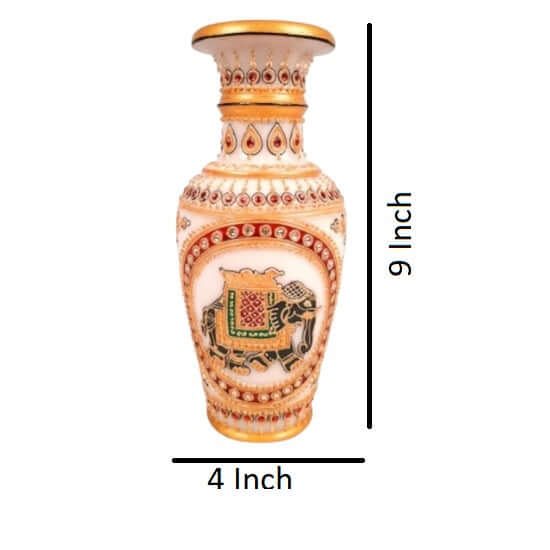 Set Of 2 Vintage,Makrana Marble Vase,Rajasthani Vase,Indian Vase,Marble Vase,Indian Folk Art,Boho Gift,Vase,Bohemian Interiors,Beaded Vase,Elephant Hand Paint Vase - Royalstuffs.com