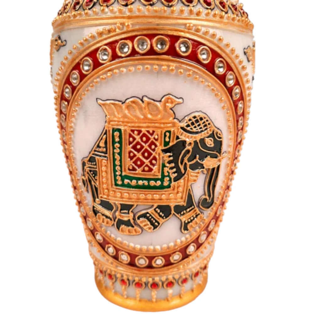 Set Of 2 Vintage,Makrana Marble Vase,Rajasthani Vase,Indian Vase,Marble Vase,Indian Folk Art,Boho Gift,Vase,Bohemian Interiors,Beaded Vase,Elephant Hand Paint Vase - Royalstuffs.com