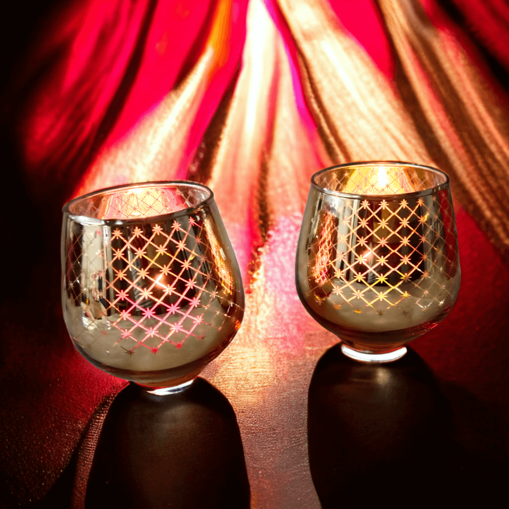 Set of 2 Votives With Tea Lights Golden - Royalstuffs.com