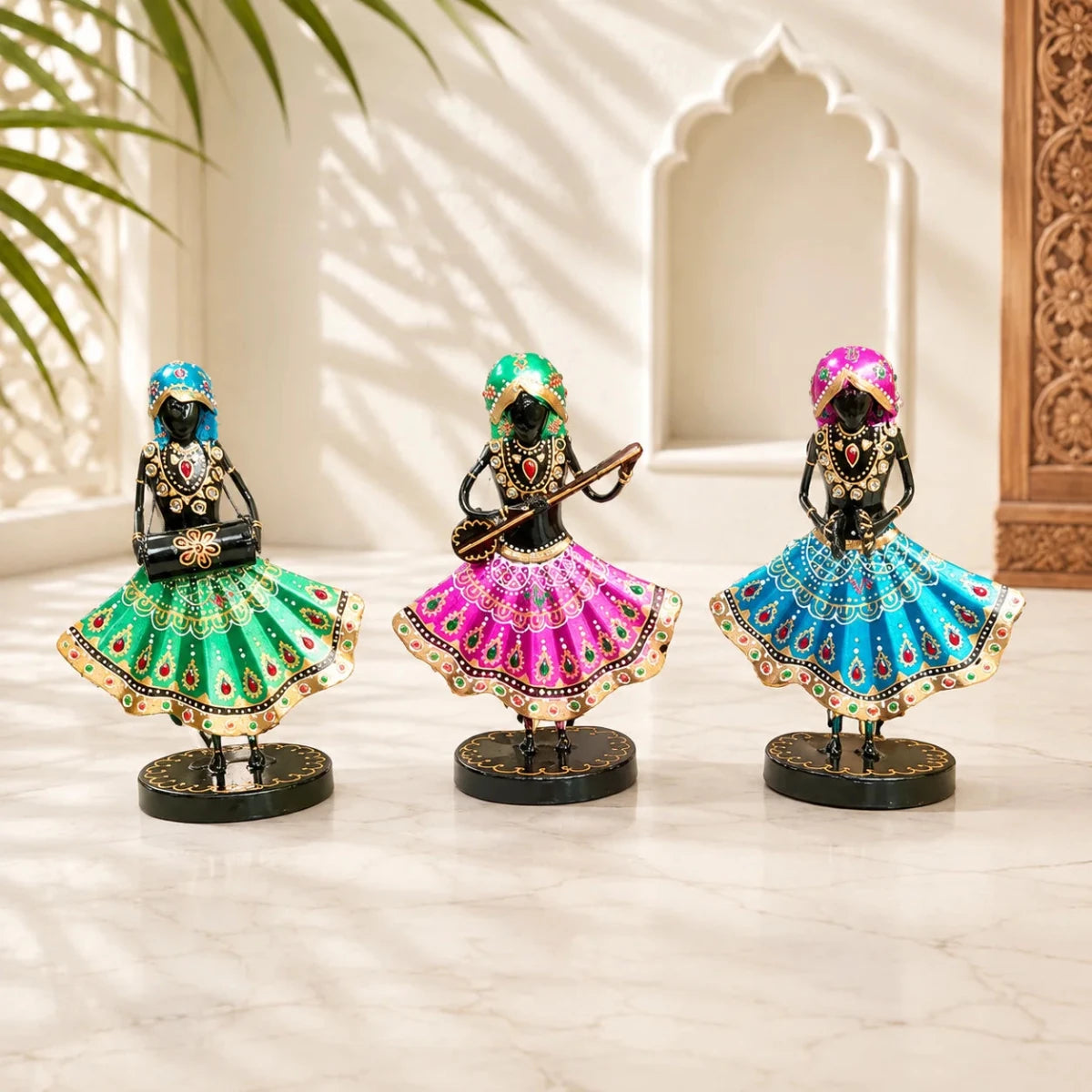 Set of 3 Musician Figurine Showpiece Iron for Shelf Décor & Gifts, 9.5 Inch (Multicolor) - Royalstuffs.com