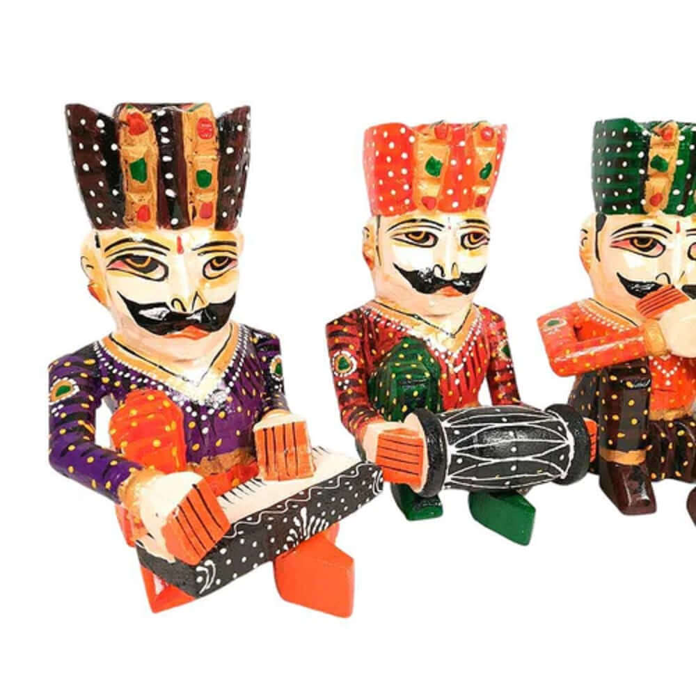 Set of 5 Royal Rajasthani Musician Wooden Showpiece - For Table & Home Decor - 6 Inch - Royalstuffs.com