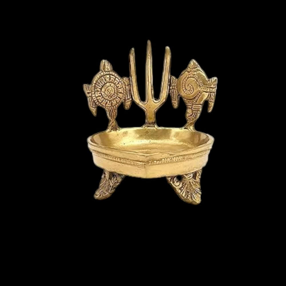 Brass Shanku Chakra Namah Deepam Diya for Home Temple, Traditional Pooja, Diwali and Spiritual Decor