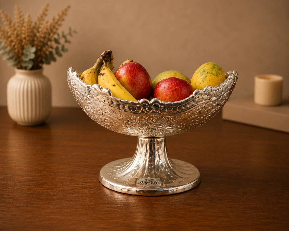 Silver Plated Gift Bowl Carved / Fruit Basket Serving Tray - Royalstuffs.com