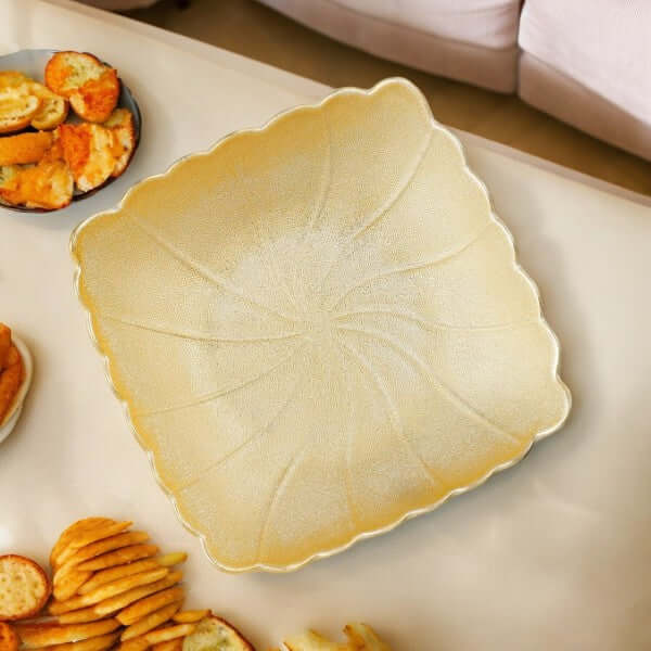 Square Zig Zag Serving Bowl - Golden - Royalstuffs.com