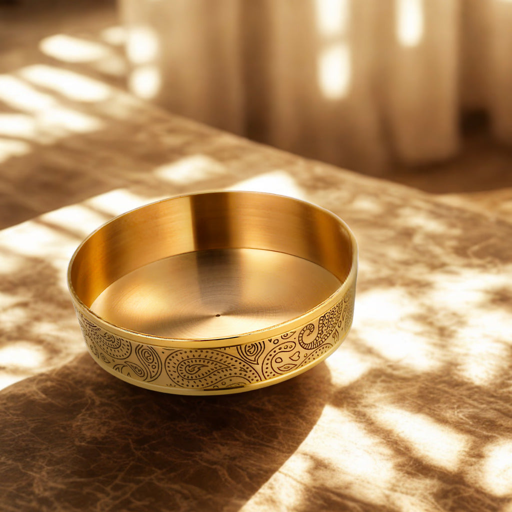 Good Luck Brass Thaali Set – Handcrafted Etched Dinnerware