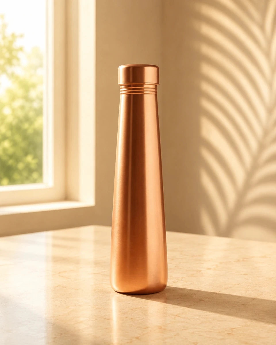 Tower Plain Shine Pure Copper Water Bottle - 700 ml - Royalstuffs.com