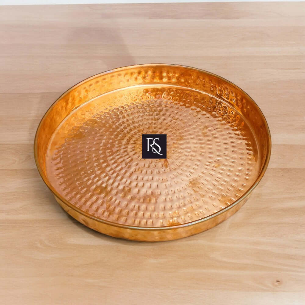 Traditional Pure Copper Plate with Hammered Design - 12 Inch Diameter - Royalstuffs.com
