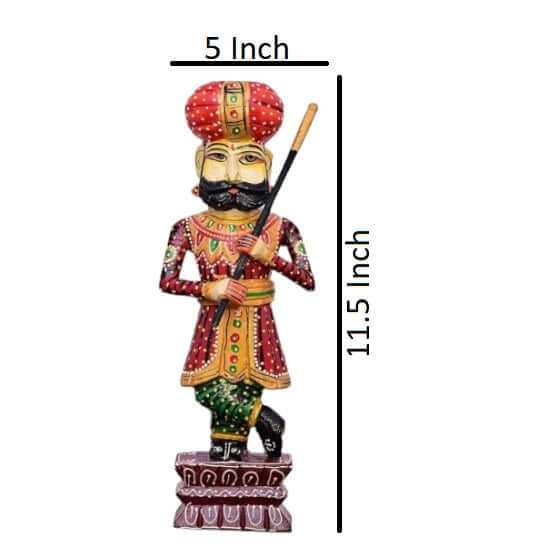 Traditional Rajasthani Decorative Handicraft Wooden Royal Guard / Darbaan/Watchman Set of 2 Home Décor Beautiful Showpiece (11.5 Inch ) - Royalstuffs.com