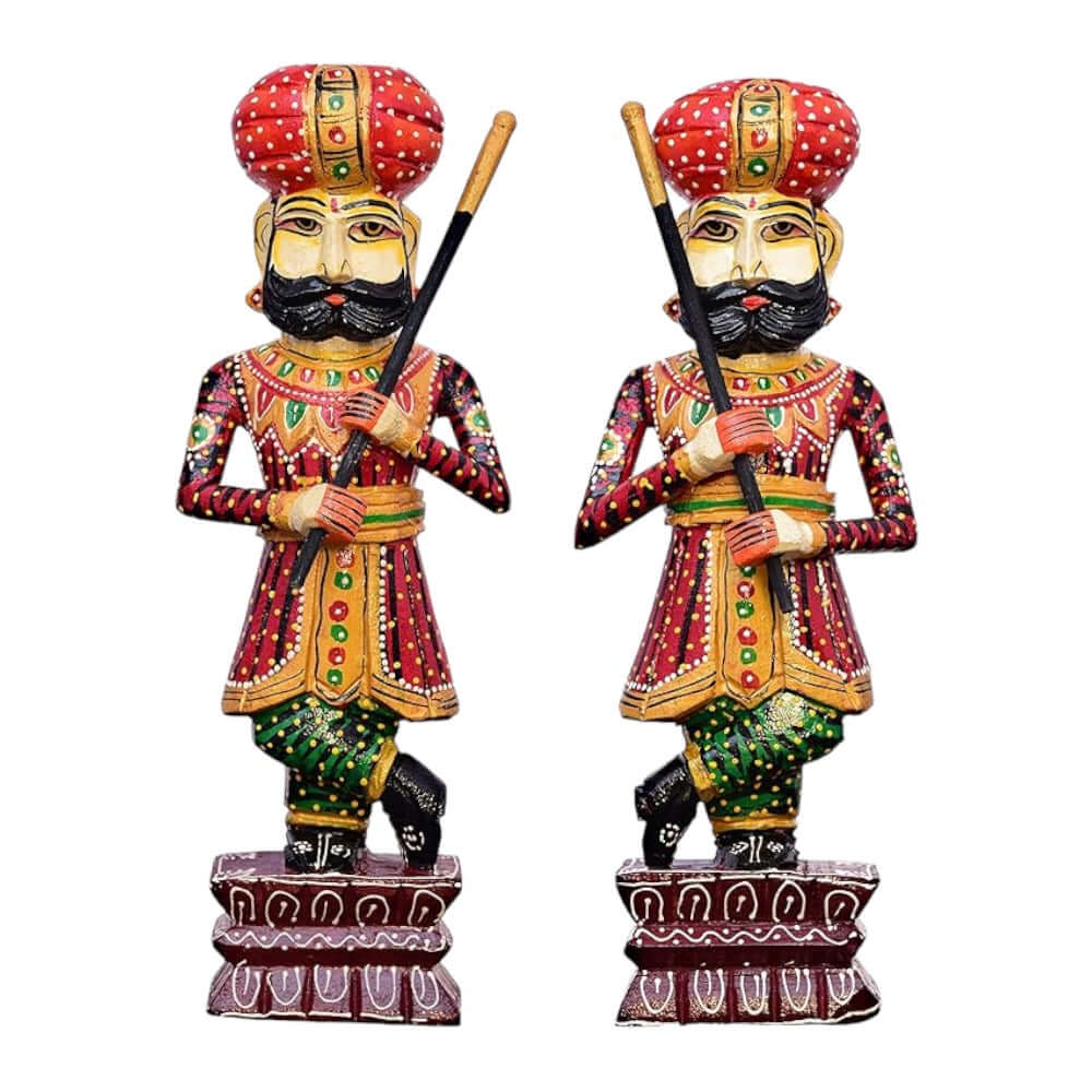Traditional Rajasthani Decorative Handicraft Wooden Royal Guard / Darbaan/Watchman Set of 2 Home Décor Beautiful Showpiece (11.5 Inch ) - Royalstuffs.com