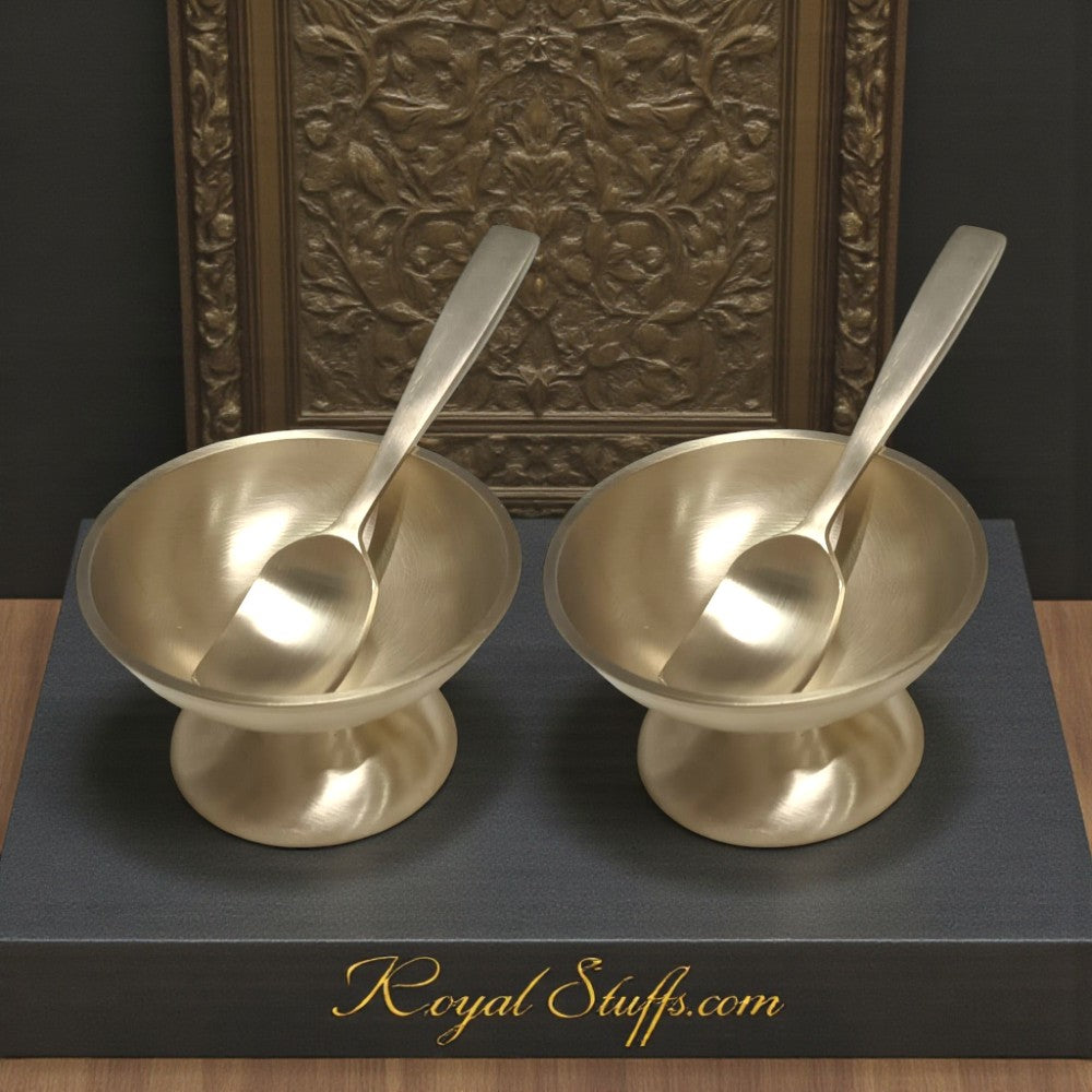 Handmade Pure Kansa Ice Cream Cup with Spoon Matt | Set of 2 | Traditional Bronze Dessert Bowl
