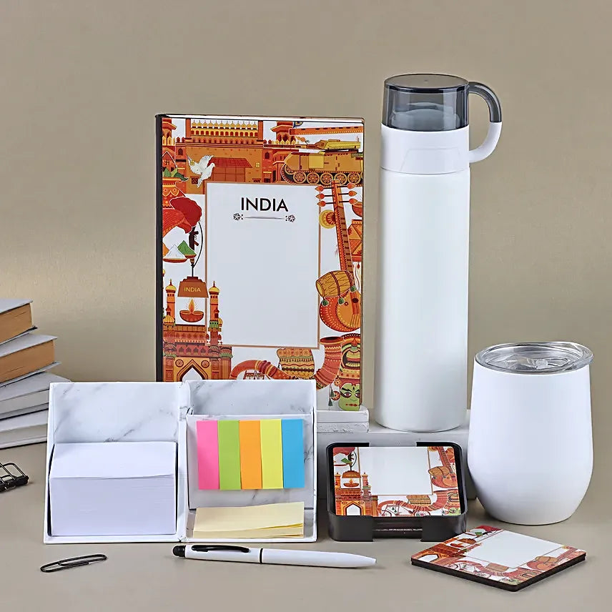 Ultimate Elegance Gift Box - NOTEBOOK, PEN,WATER BOTTLE,MUG,COSTER & STICKY TABS GIFT PACK OF 7,Weight:1840 Gram