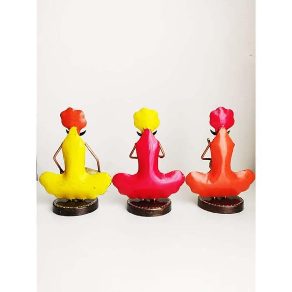 Tribal Rajasthani Sitting Male Musicians Muchhad in Iron Handmade Decorative Items for Home | Gift Items | Showpieces | Table Decorative Items Set of 3, Height : 9 Inches, Multicolor - Royalstuffs.com
