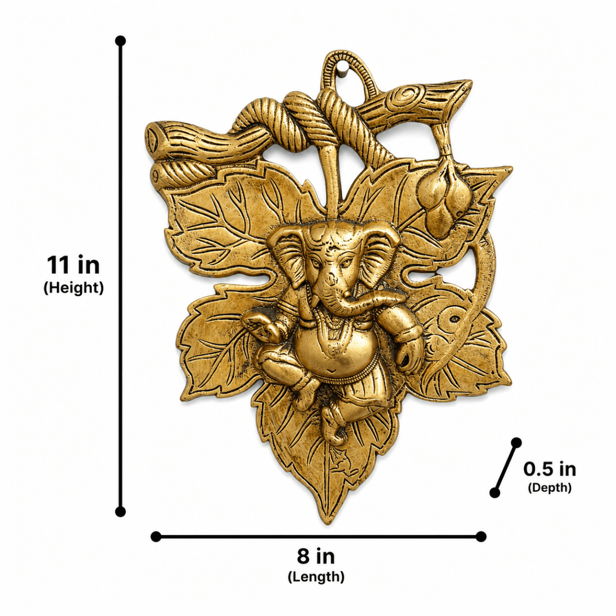 Unique Lord Ganesha on Leaf Wall Hanging - 11 Inches - Royalstuffs.com