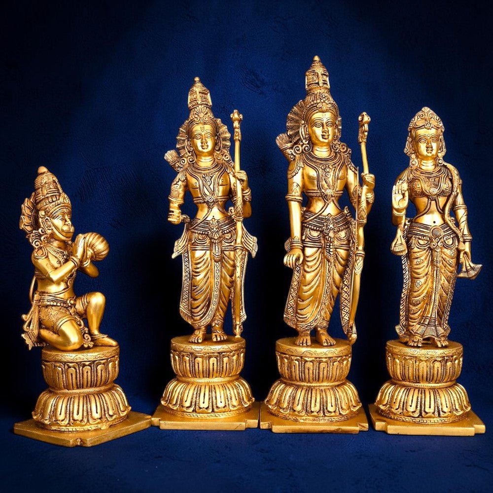 Very Huge and Heavy Brass Ram Darbar Murti Rama Sita Lakshman Hanuman Statue - Royalstuffs.com