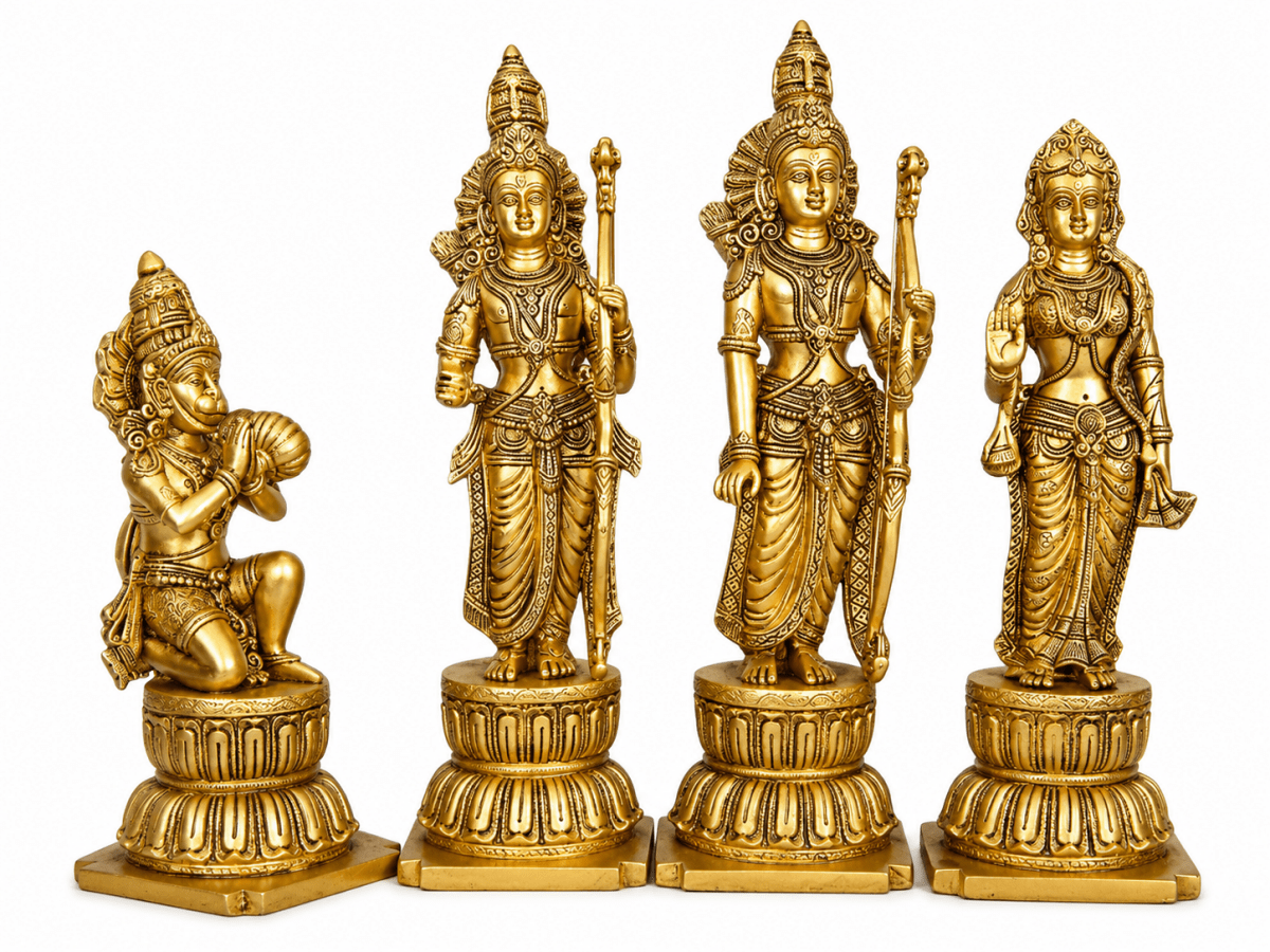 Very Huge and Heavy Brass Ram Darbar Murti Rama Sita Lakshman Hanuman Statue - Royalstuffs.com