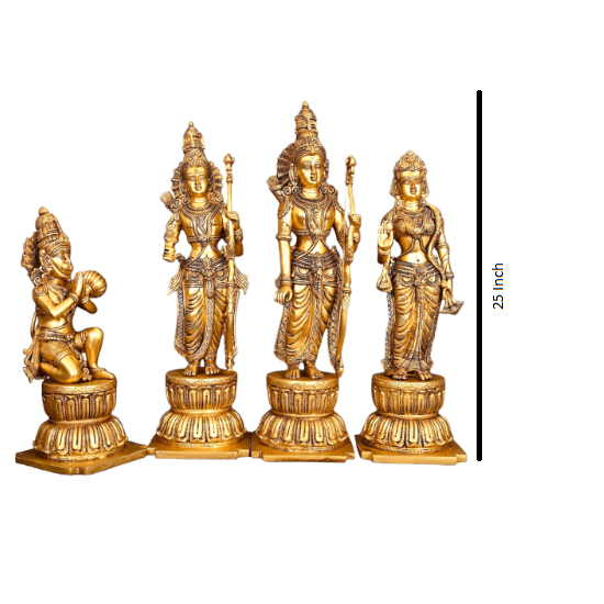 Very Huge and Heavy Brass Ram Darbar Murti Rama Sita Lakshman Hanuman Statue - Royalstuffs.com
