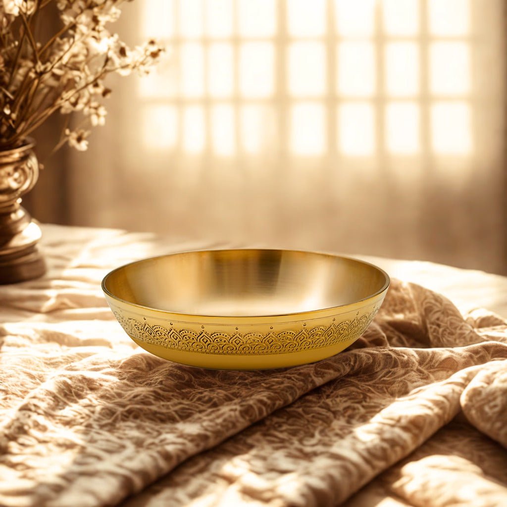 Viraasat Brass Thaali Set – 6 Pcs Handcrafted Dinnerware - Royalstuffs.com