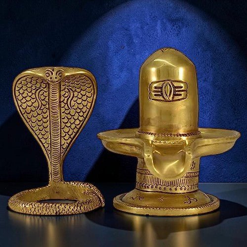 vrindavan Brass Fine Carved Shivalingam with Naag Dev - Royalstuffs.com