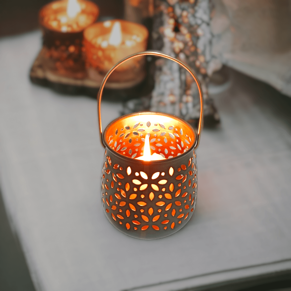 Wall Hanging Metal T-Light Candle Holder Lantern for Home Decor - Golden