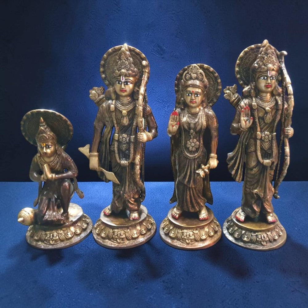 16-Inch Handmade Antique Dark Brass Ram Darbar Idol Set | Pure Brass | 18 Kg