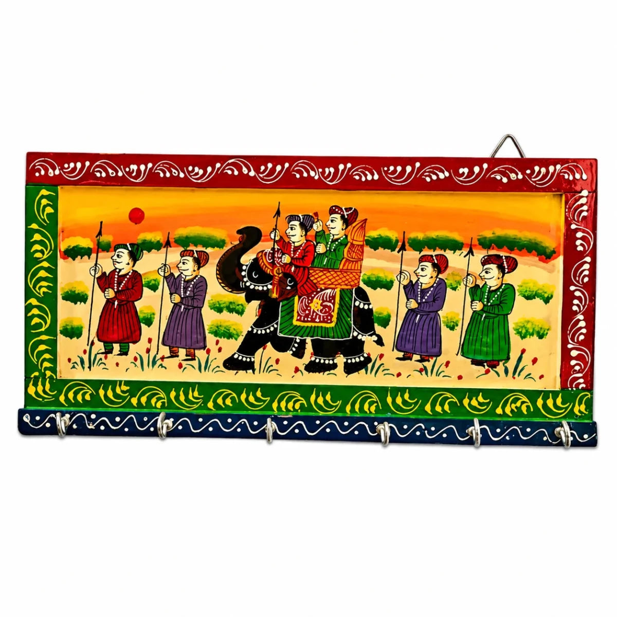 Wooden Hand Painted 6 Hooks Key Holder (12 Inch*1 In*6 Inch, Multi) - Royalstuffs.com