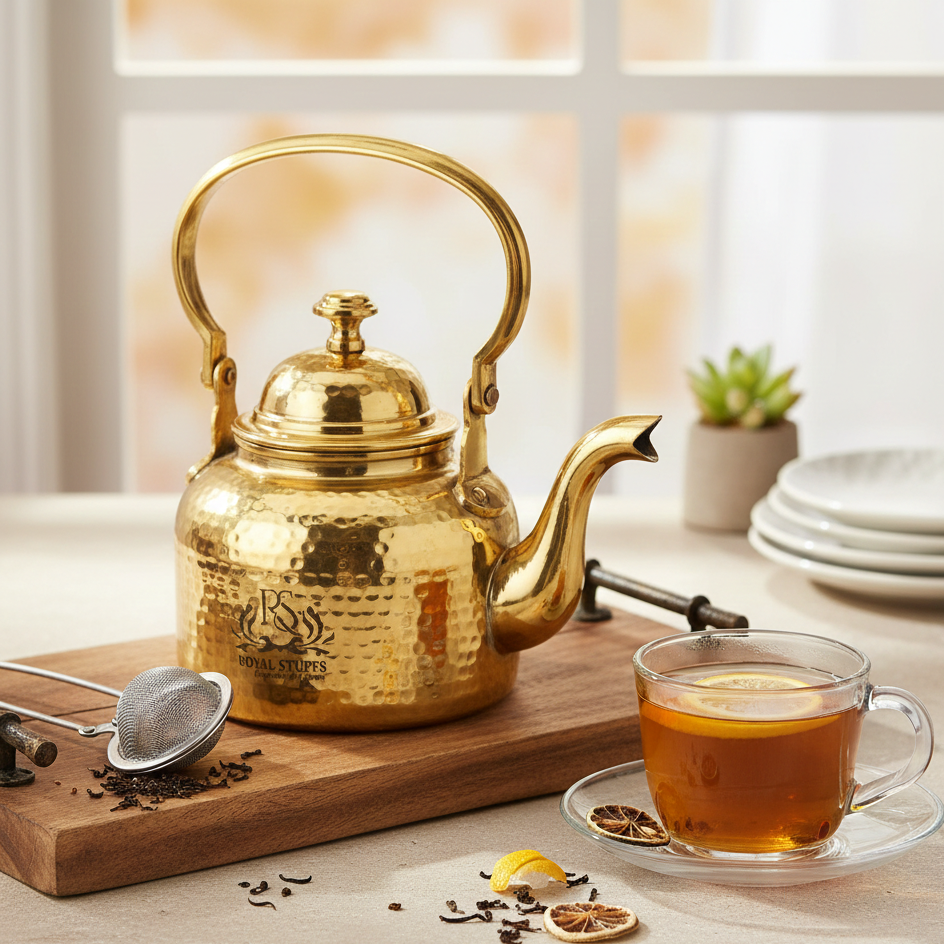 Hammered Antique  Designer Brass Tea Kettle Pot Inside Tin Lining, Serving Tea Coffee, Tableware,.