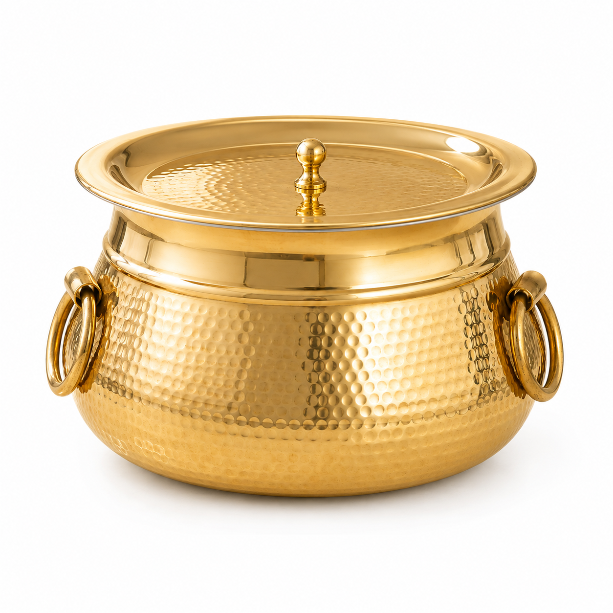 Hammered Brass Degchi Pot with Lid & Tin (Kalai) Coating – Traditional Heavy Brass Cooking Vessel | 3 Sizes | RoyalStuffs