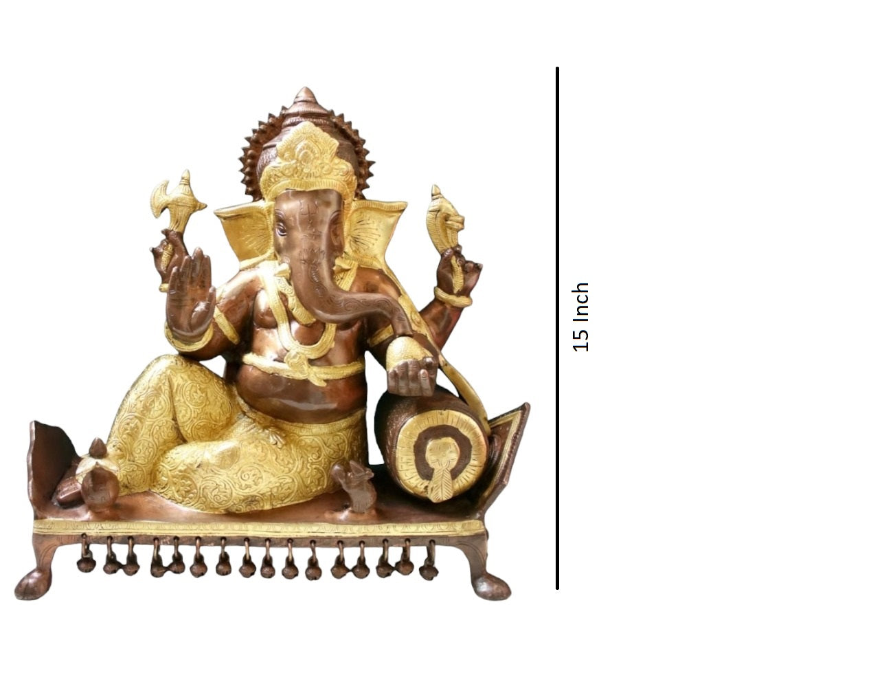 India Brass Lord Ganesha Sitting On Chowki, Height: 15" Weight:14.5 Kg