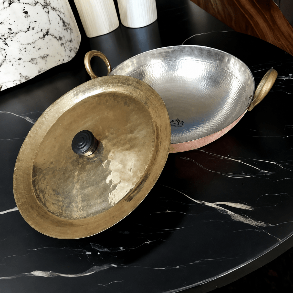1 Liter Copper Kadai Multi Purpose Hammered Kadhai for Cooking ,Capacity:,Weight:1.5 Kg - Royalstuffs.com