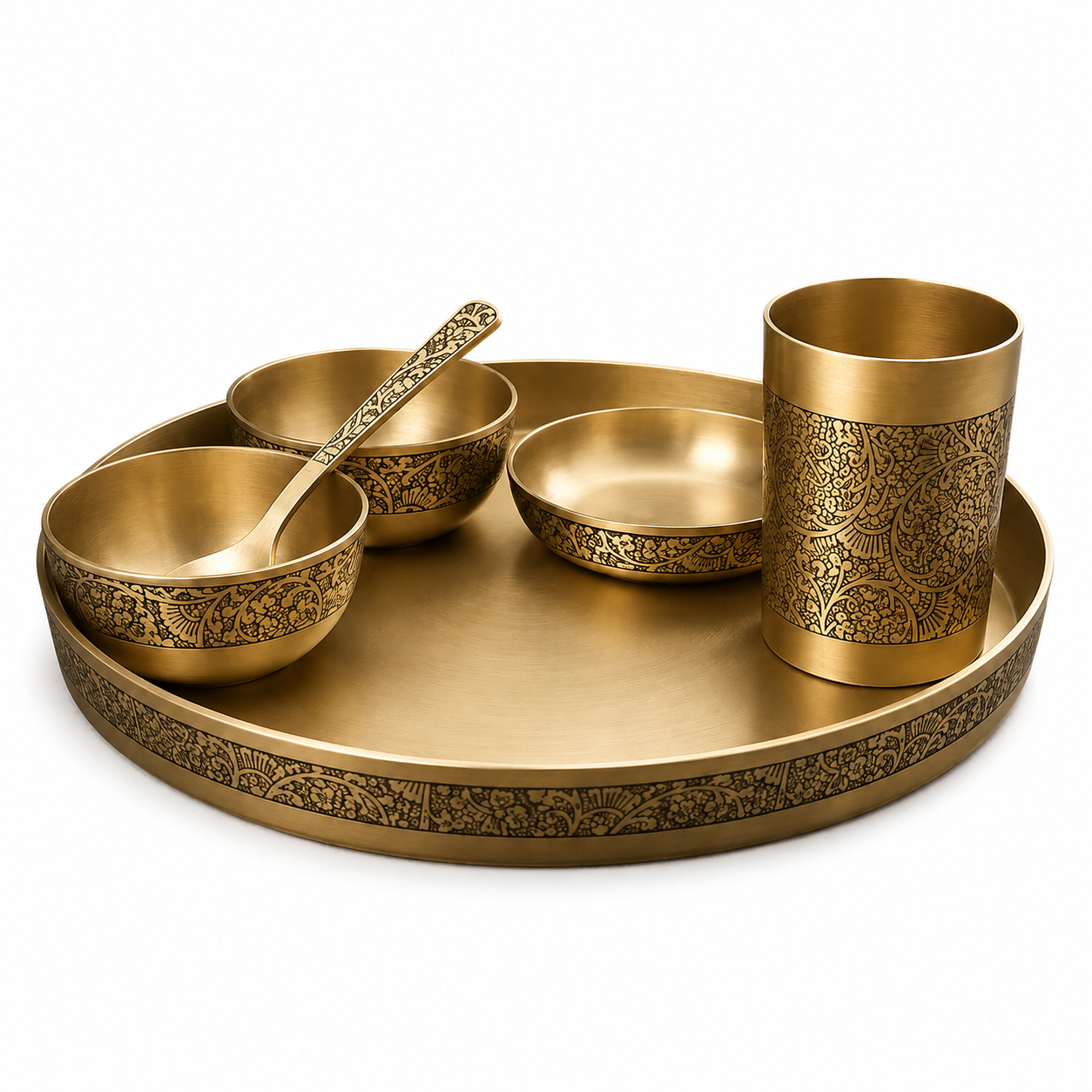 Pure Kansa Dinner Set – 6 Pieces | 12 Inch Matt Embossed Designer Thali