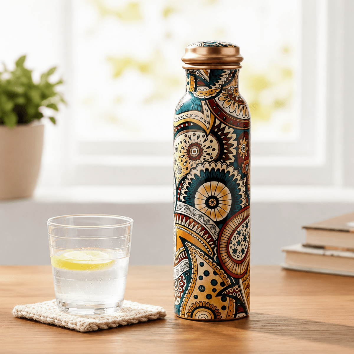 1000ML Copper Water Bottle - Paisley Design for Ayurveda Health Benefits in Sports and Yoga - Royalstuffs.com