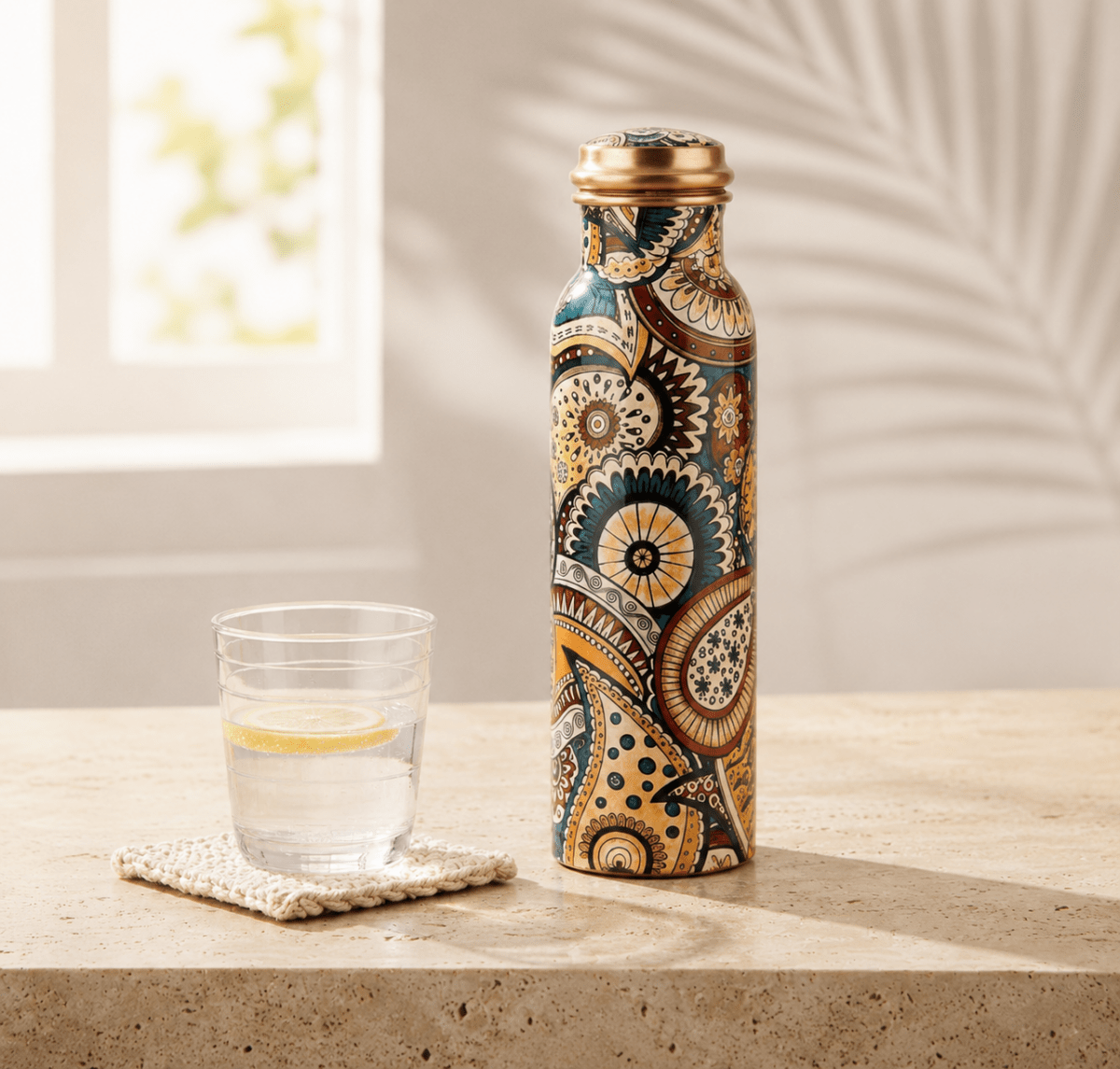 1000ML Copper Water Bottle - Paisley Design for Ayurveda Health Benefits in Sports and Yoga - Royalstuffs.com