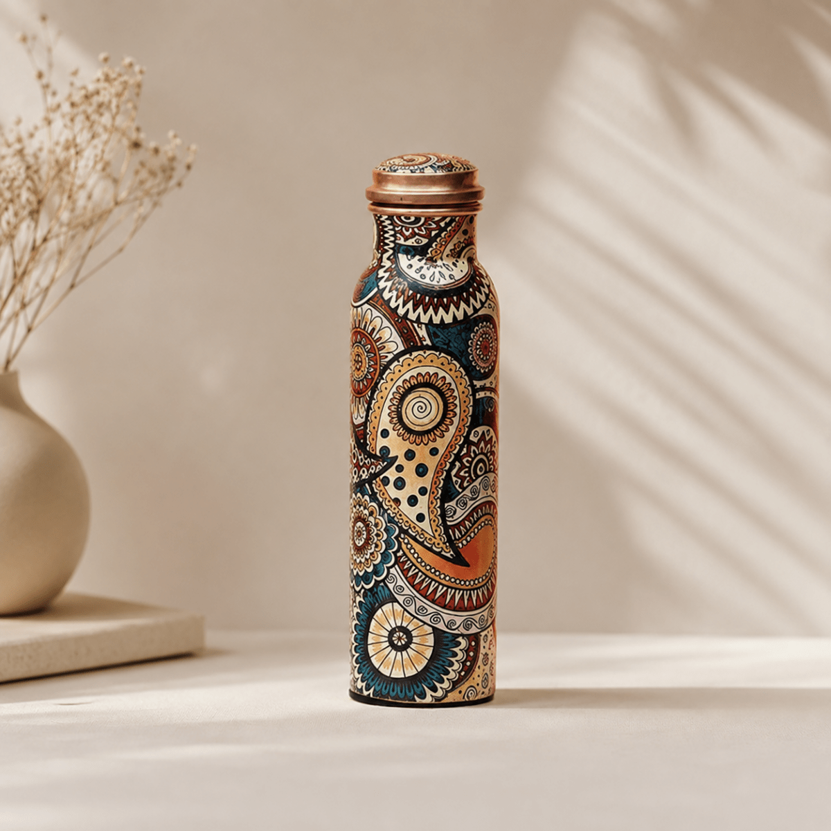 1000ML Copper Water Bottle - Paisley Design for Ayurveda Health Benefits in Sports and Yoga - Royalstuffs.com
